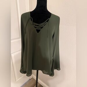 Show Me Your MuMu Forest Green Lace-Up Blouse